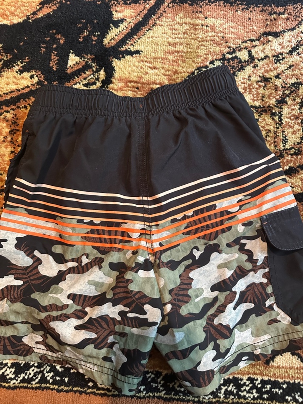 wonder nation Black Orange Green Camo Boys Swim Trunks - Picture 2 of 2